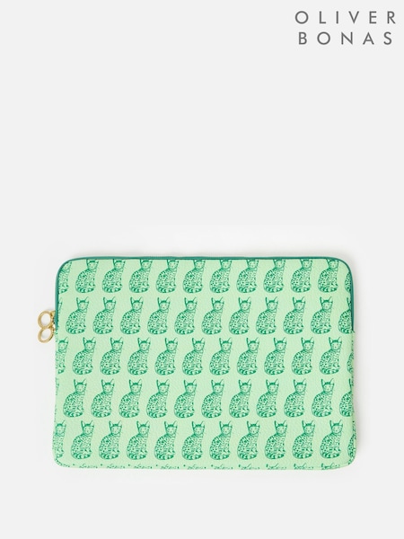 Oliver Bonas Green Cat Laptop Case (Y97265) | £32