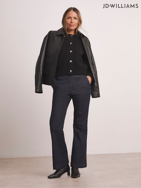 JD Williams Black Premium Boxy Heavy Weight Knitted Cardigan With Gold Buttons (Y97443) | £45