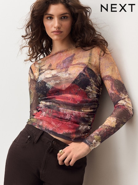 Floral Lindsey Cherek Waller Placement Mesh Long Sleeve Top (Y97540) | £32