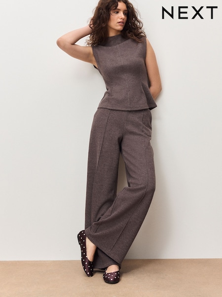 Taupe Wool Look Wide Leg Trousers (Y97544) | £38