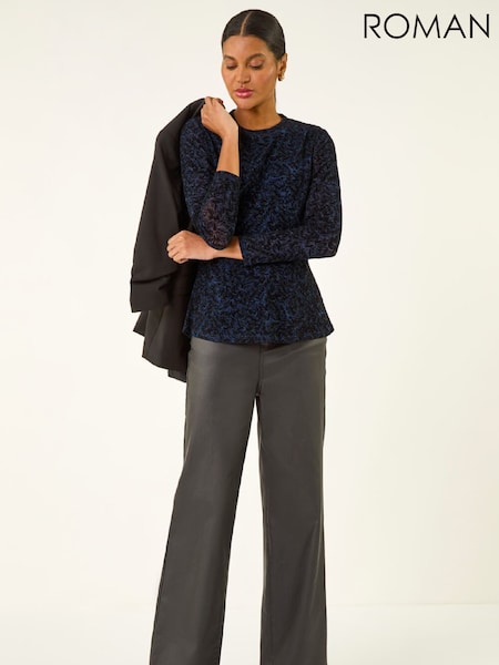 Roman Blue Flock Mesh Textured Blouse (Y97618) | £32