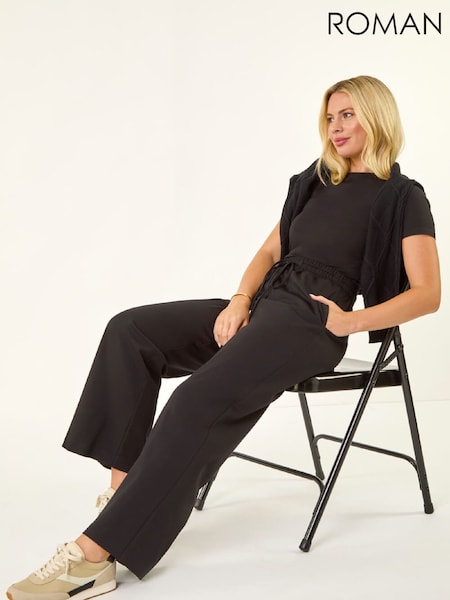 Roman Black Petite Drawstring Ponte Trousers (Y97787) | £32