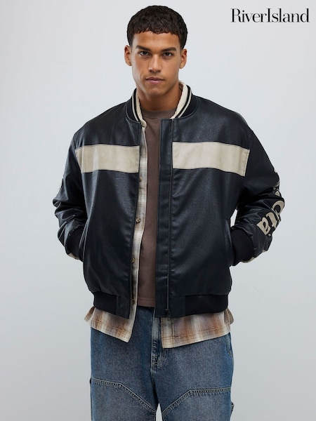River Island Black Mono Sport Bomber Jacket (Y97841) | £89