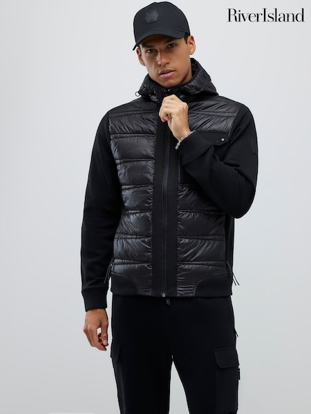 River Island Black Hybrid Hooded Jacket (Y97844) | £72