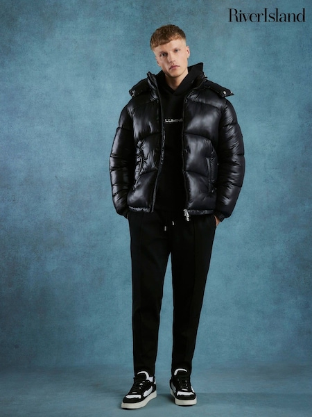 River Island Black High Shine Oversized Puffer Jacket (Y97848) | £79
