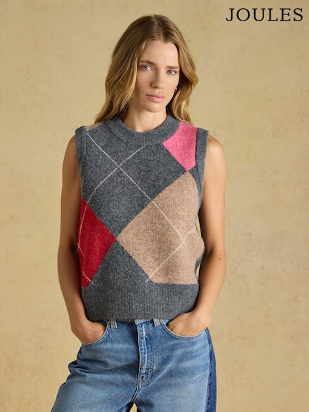 Charcoal - Joules Crew Neck Argyle Tank