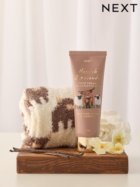 Natural - Hamish The Highland Cow Foot Cream And Cosy Sock Gift Set