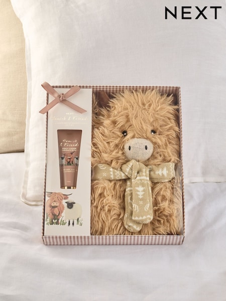 Natural - Hamish The Highland Cow Hot Water Bottle And Foot Cream Gift Set