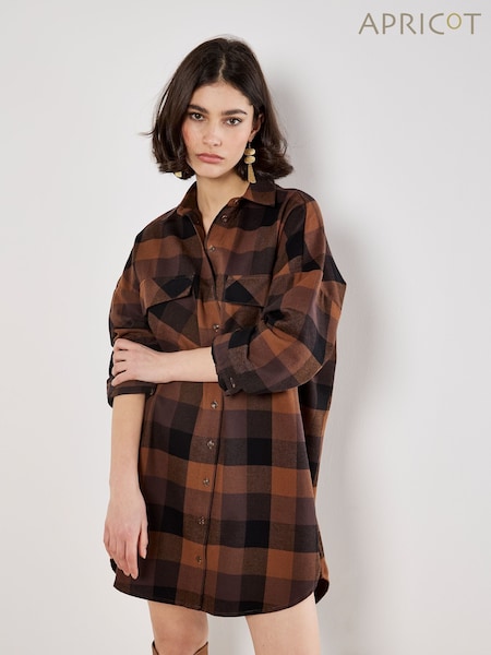 Apricot Brown Oversized Two Pocket Check Dress (Y98035) | £46
