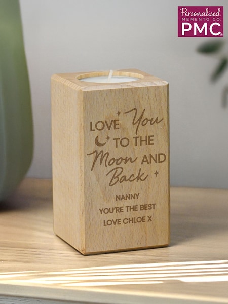 Personalised Love You To The Moon Wooden Tealight Holder by PMC (Y98103) | £14