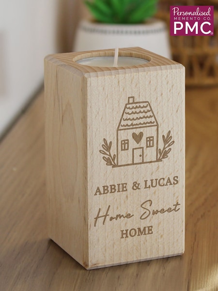 Personalised New Home Wooden Tealight Holder by PMC (Y98112) | £14