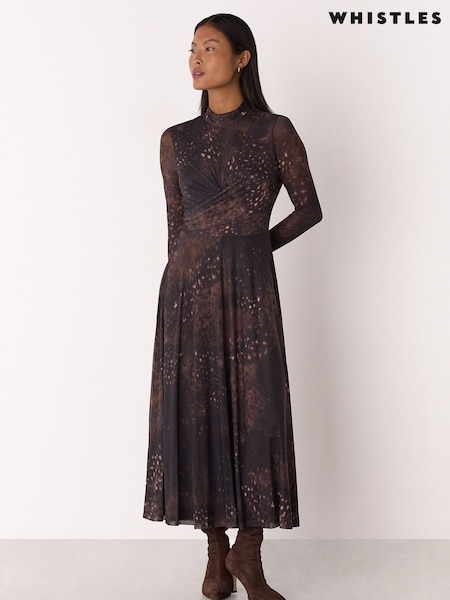 Whistles Brown Petite Spotted Animal Mesh Dress (Y98198) | £159