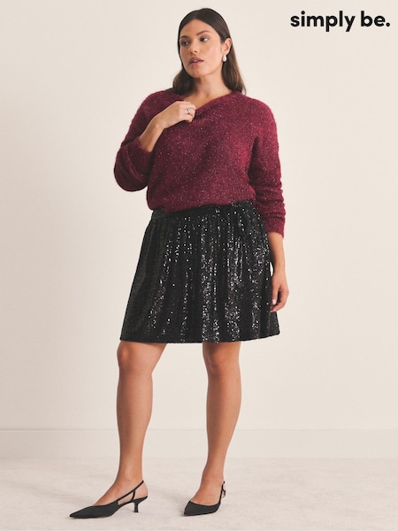 Simply Be Black Sequin Wrap Skort (Y98222) | £35
