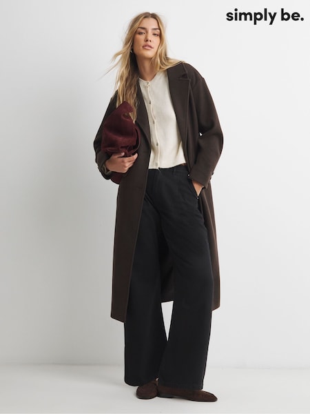 Simply Be Brown Midaxi Faux Wool Coat (Y98223) | £76
