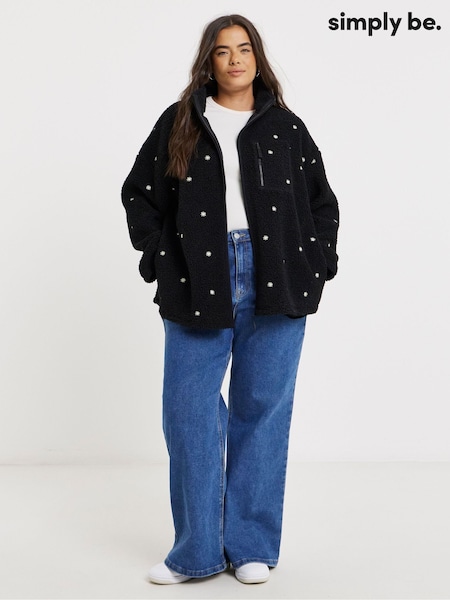 Simply Be Black Embroidered Teddy Sweatshirt (Y98236) | £38