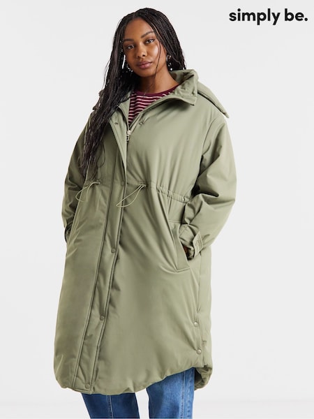 Simply Be Green Flat Padded Parka With Borg Lining (Y98245) | £82