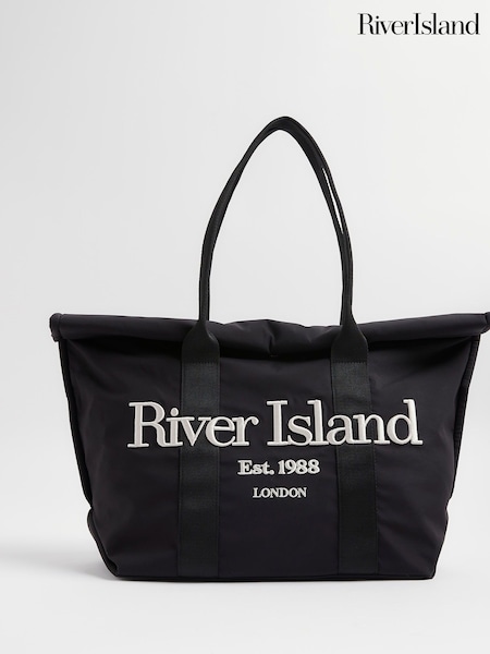River Island Black Roll Top Holdall logo Bag (Y98278) | £32