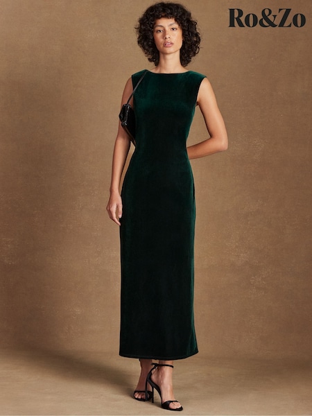 Ro&Zo Green Joanna Velvet Open Back Dress (Y98280) | £99