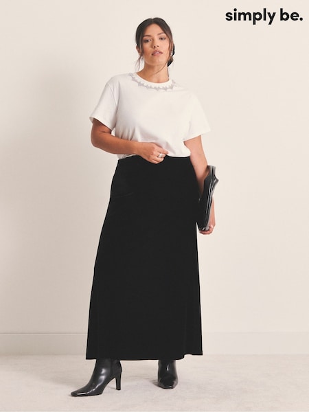 Simply Be Black Velour Midaxi Skirt (Y98303) | £35