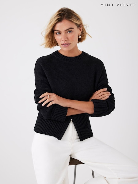 Mint Velvet Black Knit Zip Detail Jumper (Y98327) | £99