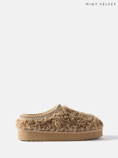 Mint Velvet Natural Borg Slippers (Y98331) | £79