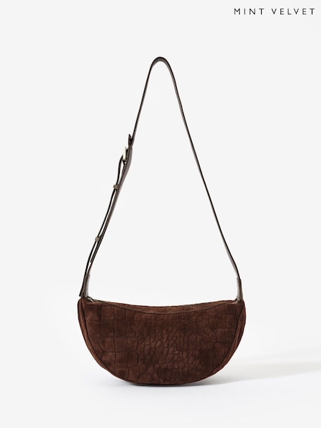 Mint Velvet Brown Dolly  Textured Suede Scoop Sling Bag (Y98332) | £110