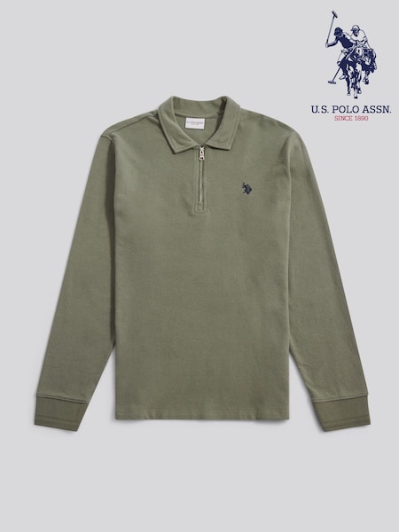 U.S. Polo Assn Green Flat Pile Long Sleeve Polo Shirt (Y98453) | £65