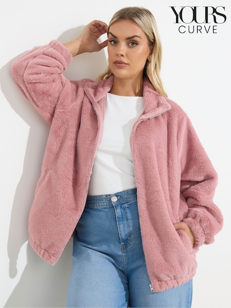 Yours Curve Pink Faux Fur Funnel Neck Zip Thru Jacket (Y98471) | £31