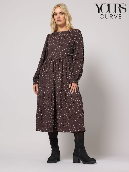 Yours Curve Brown Textured Midaxi Dress (Y98489) | £34