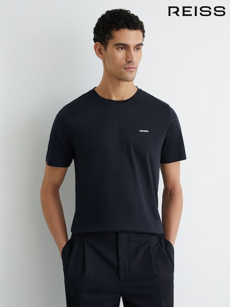 Reiss Navy Selby Cotton Logo Crew-Neck T-shirt (Y98553) | £48
