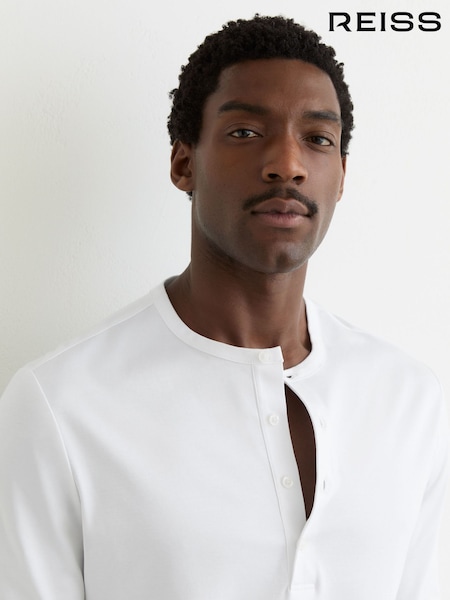 Reiss White Cameron Airwater-Cotton Henley Shirt (Y98561) | £78