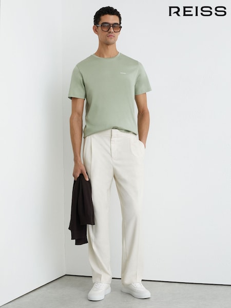 Reiss Sage Green Selby Cotton Logo Crew-Neck T-shirt (Y98564) | £48