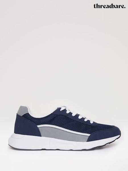 Threadbare Blue Retro Mixed Material Trainers (Y98631) | £42
