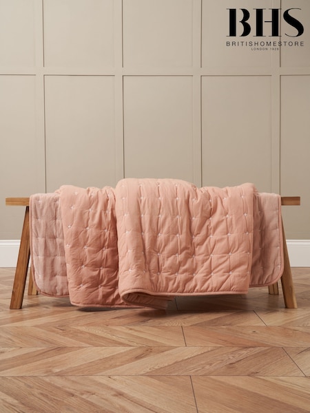 BHS Pink Cross Stitch Quilted Bedspread (Y98714) | £105