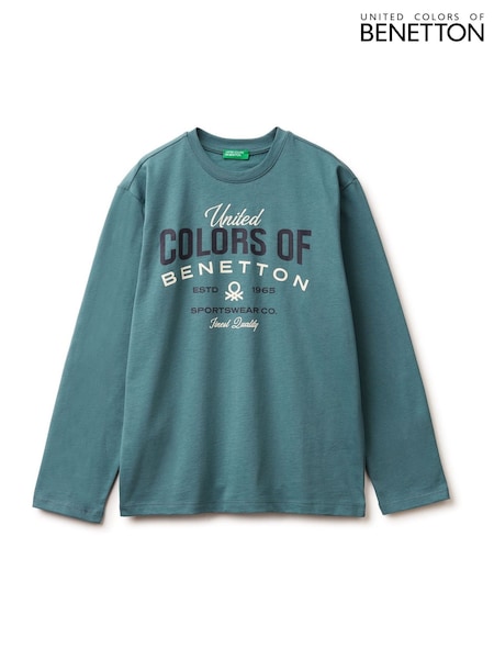 Benetton Blue Long Sleeve Printed Logo T-Shirt (Y98739) | £14