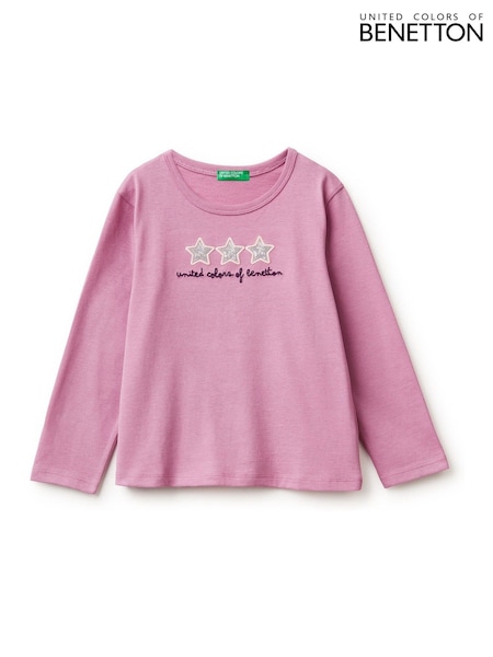 Benetton Long Sleeve Sequin Print Pink T-Shirt (Y98743) | £14