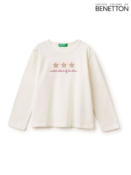 Benetton Long Sleeve Sequin Print Pink T-Shirt (Y98745) | £14