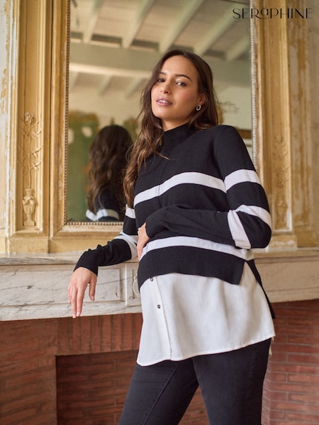 Seraphine Black & White Stripe Maternity & Nursing Layered Knit Shirt Top (Y98768) | £69