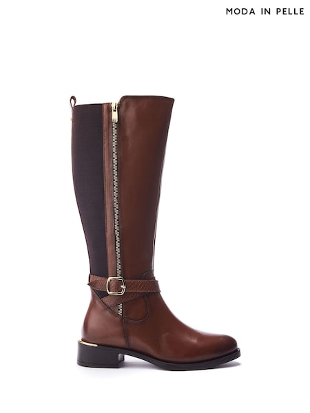 Moda in Pelle Brown Sharla Cross Strap Heel Clip Leather Long Boots (Y98829) | £179