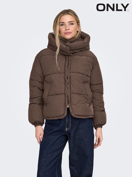 ONLY Brown Hooded Puffer Jacket (Y98953) | £55