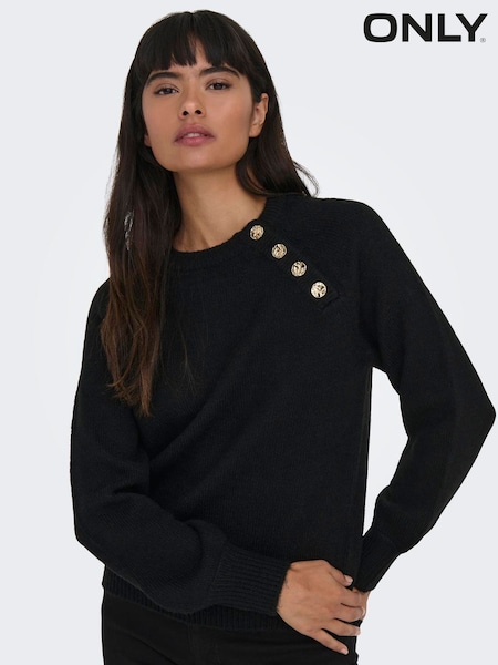 ONLY Black Button Detail Round Neck Knitted Jumper (Y98958) | £32