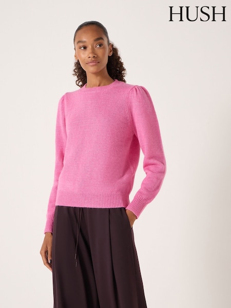 Hush Pink Gathered Shoulder Wool Blend Jumper (Y99025) | £90