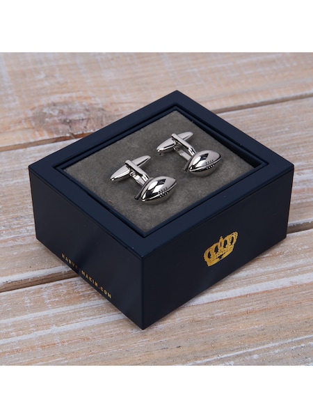 Widdop Silver Pair of Rugby Ball Cufflinks Gift Boxed (Y99043) | £15
