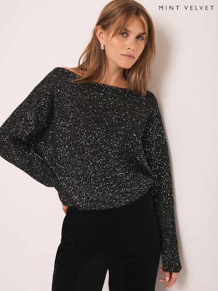 Mint Velvet Black Sequin Batwing Jumper (Y99193) | £99