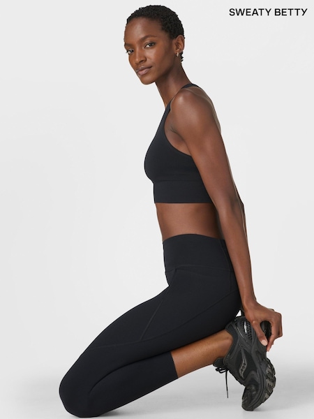 Sweaty Betty Black 7/8 Length Power Picot Workout Leggings (Y99582) | £88