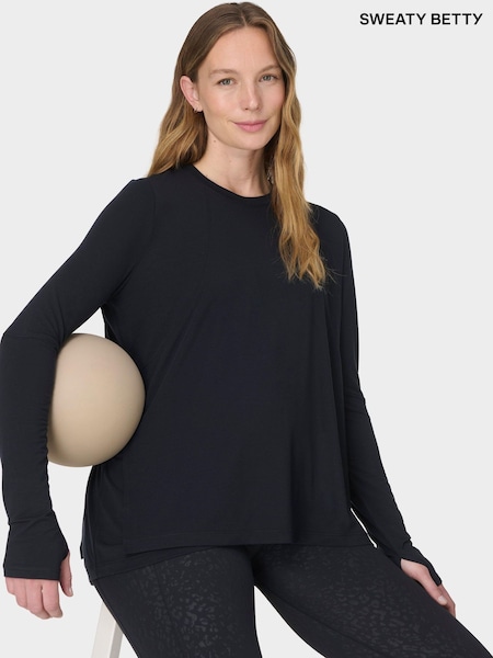 Sweaty Betty Black Soft Flow 2 in 1 Nursing Long Sleeve T-Shirt (Y99592) | £70