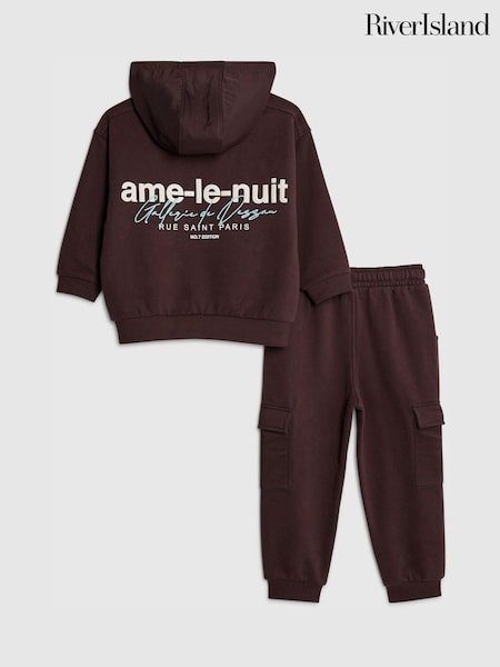 River Island Red Ame Le Nuit Nylon Hoodie & Joggers Set (Y99860) | £32