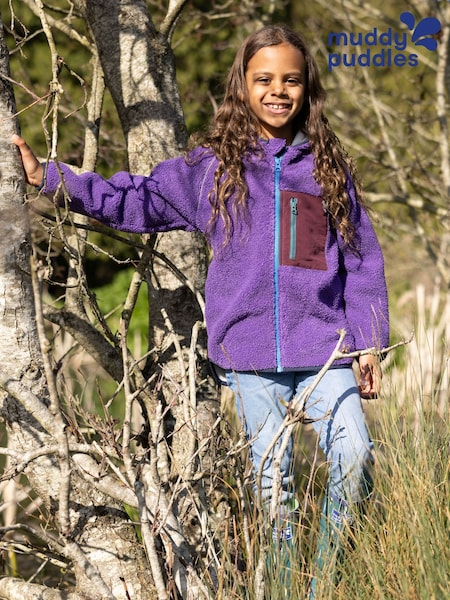 Morado - Chaqueta polar de borreguito con cremallera de Muddy Puddles