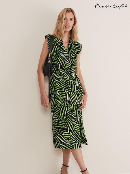 Phase Eight Green Trinny Zebra Trench Midi Dress (100056) | €72