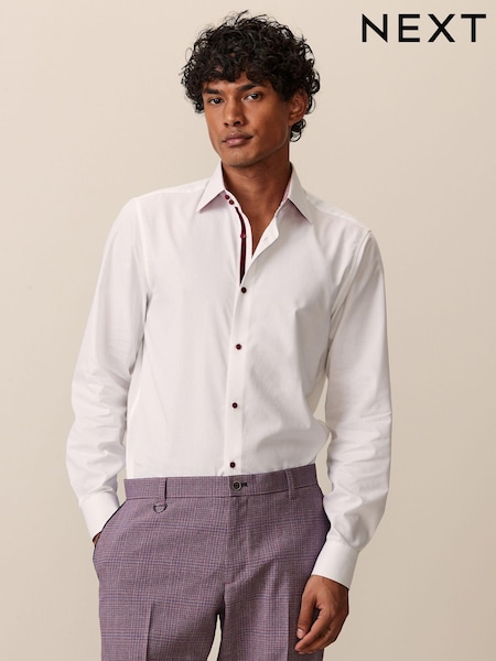 White/Burgundy Red Trimmed Formal Shirt (100435) | €4